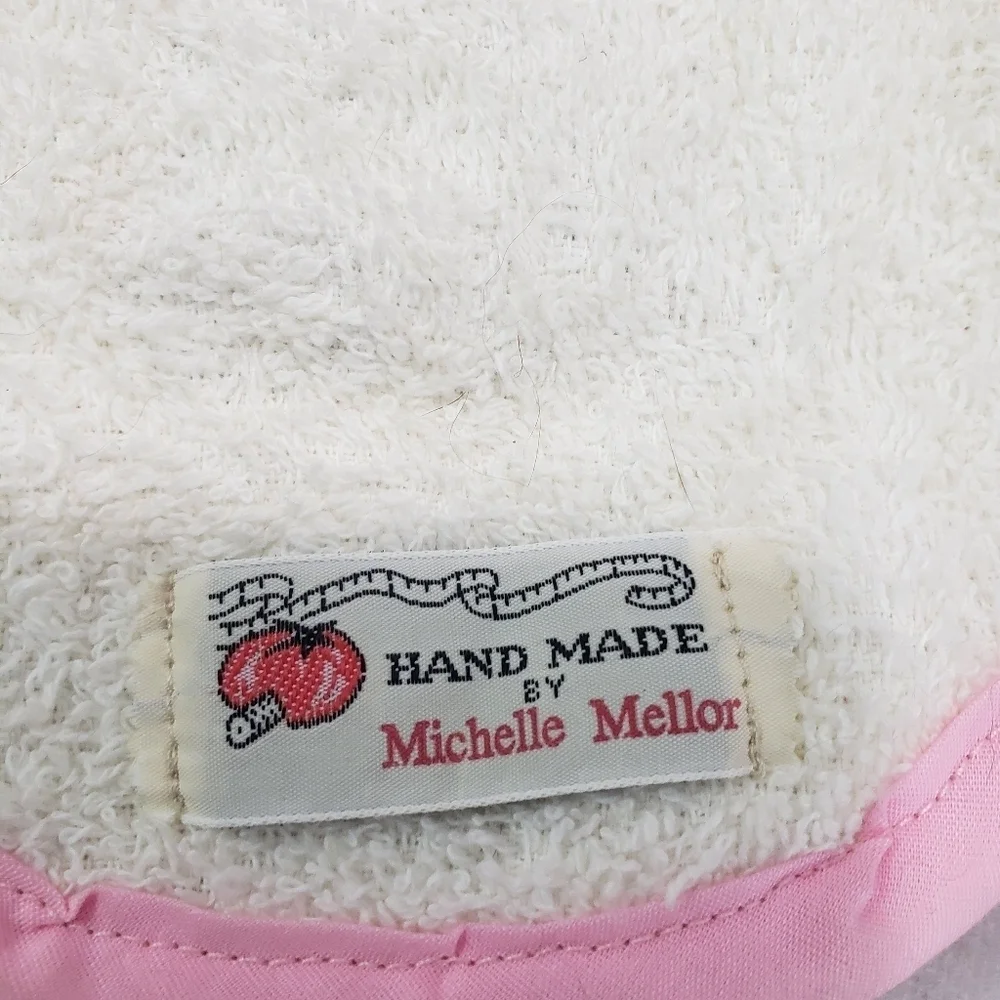 Handmade Cross Stitch Baby Bib Teddy Bear Teacher's Pet With Squeaker Terrycloth